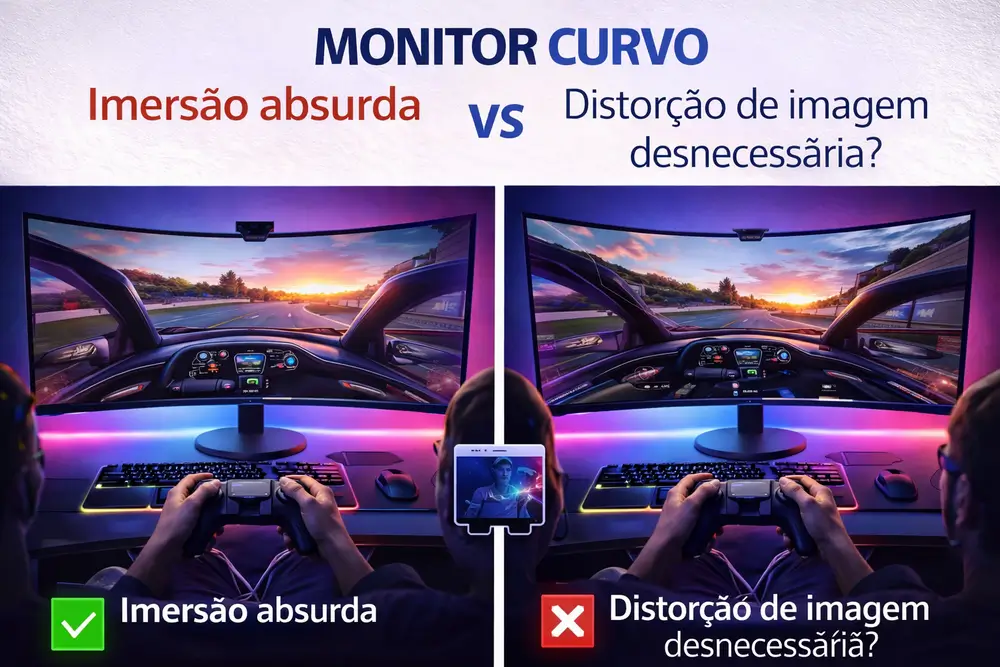 Monitor Curvo em 2026 Imersão absurda ou distorção de imagem desnecessária